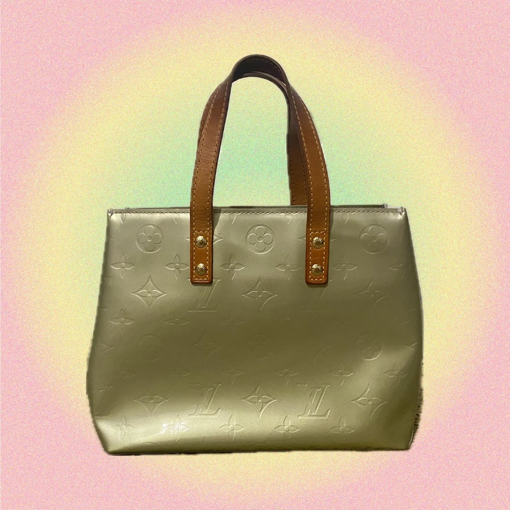 Authentic Vintage Louis Vuitton Reade PM sage green mini patent leather tote bag
